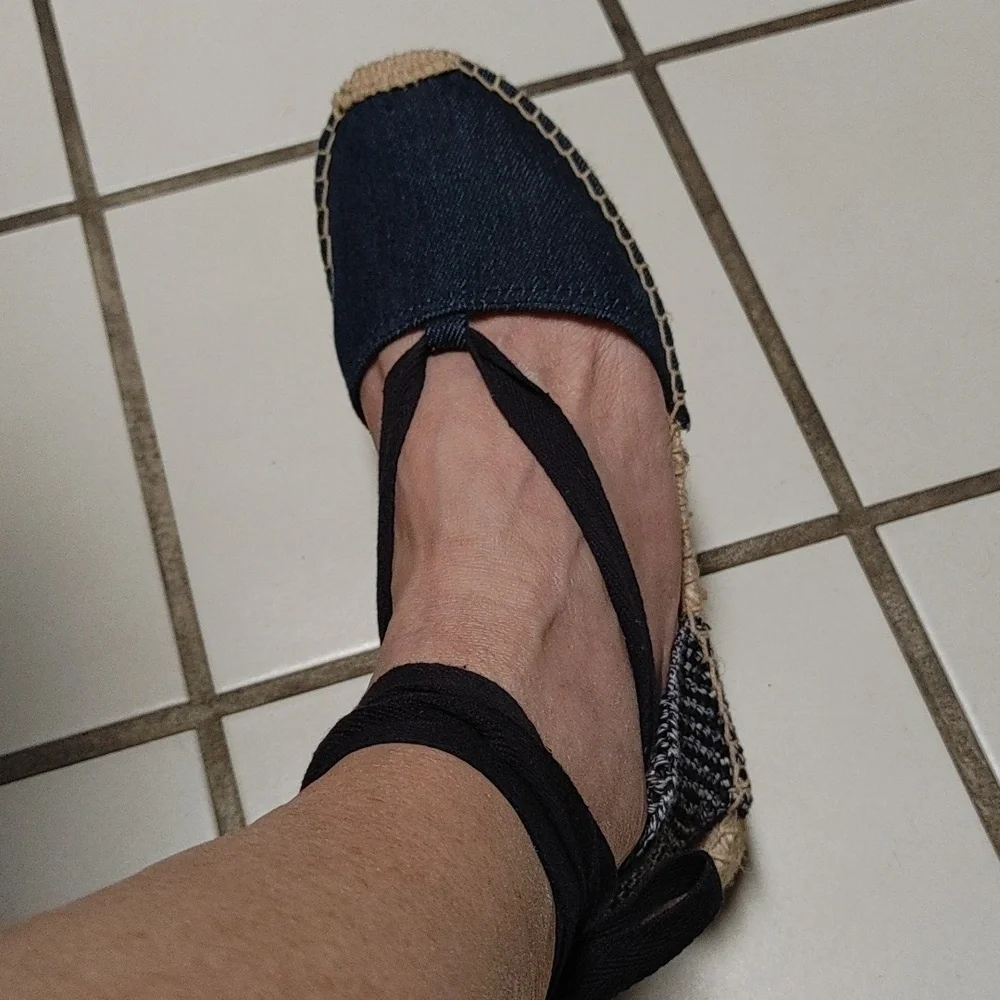 Soludos Denim Lace-Up Flat Espadrille Size 7